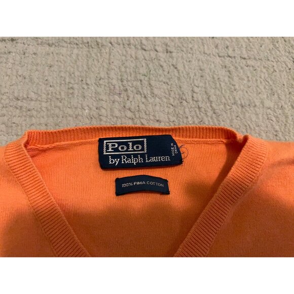 Polo Ralph Lauren Sweater Men XL Orange Pima Cotton V Neck Knit Lightweight/Prep - Picture 10 of 11